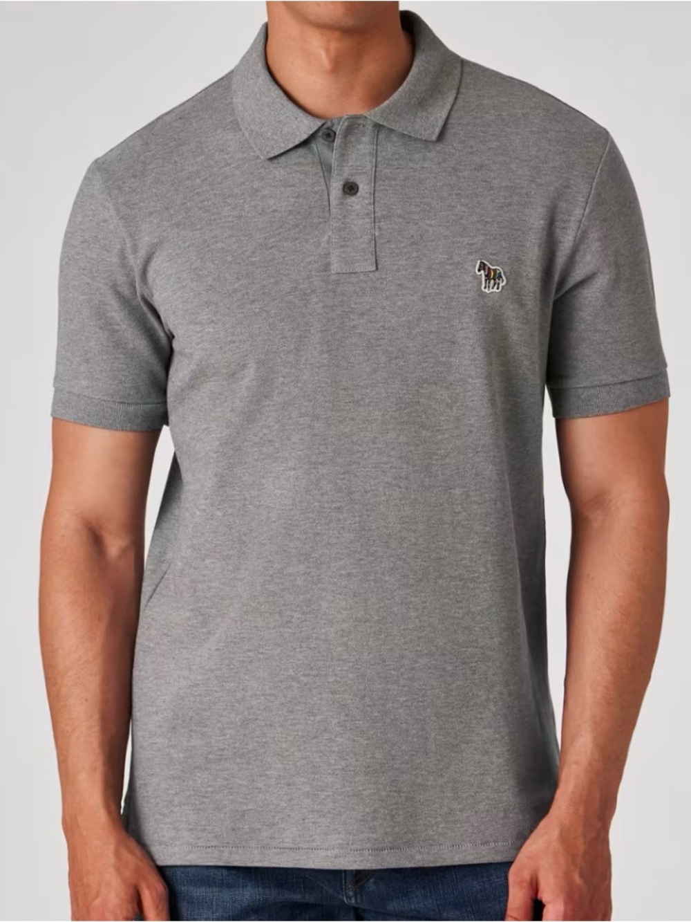 Paul Smith Grey Marl Cotton-Piqué Zebra Logo Polo Shirt Size XL